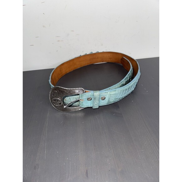 Vintage Turquoise Crocodile Hornback Leather Belt Western Rodeo 38\